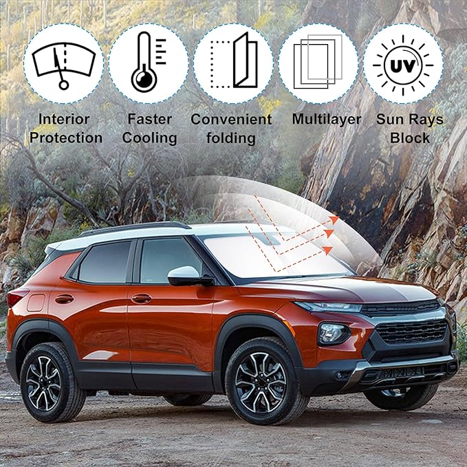 Front Windshield Sun Shade Foldable Car Front Window Sun Shade Windshield Shade Custom Fit for 2021-2025 2026 Che-vrolet Trailblazer Block UV Rays Heat Keep Cooler