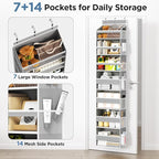 Mefirt Over The Door Organizer, 7 Tier Door Hanging Organizers with 7 Large Pockets 12 Side Pockets, Behind Door Storage Hang