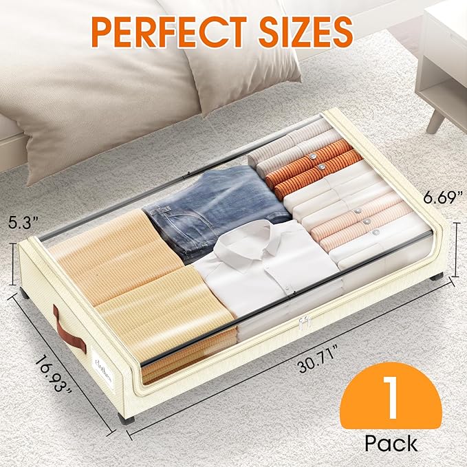 Under Bed Storage with Wheels 1Pack Underbed Storage with Clear Window&Label Under Bed Drawers Large Capacity Rolling Under B