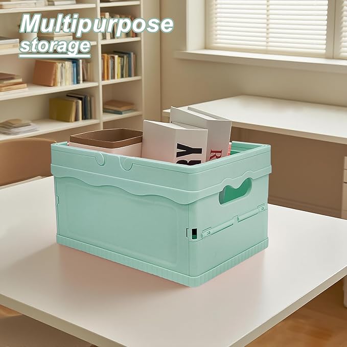 Tixill Small Collapsible Storage Crates, Foldable Plastic Baskets with Lids and Handles for Organizing, Mini Stackable Bins f