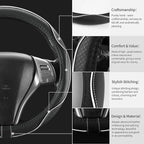 Leather Car Steering Wheel Cover,Anti-Slip, Safety,Soft,Breathable,Heavy Duty,Thick,Full Surround, Sports Style,Universal Car