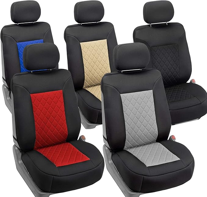 FH Group Car Seat Cover Cushion - 2 Pack Seat Covers for Cars Trucks SUV, Red Black Neosupreme Car Seat Cushions, Waterproof 