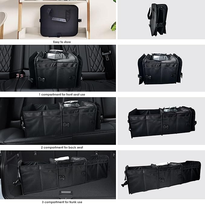 Trunk Organizer, 95L Capacity SUV Trunk Organizer with Cooler, 3 Compartments Heavy Duty Collapsible Car Storage Organizer