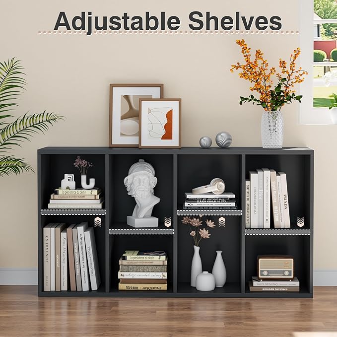 YESHOMY 8 Cube Storage Organizer, Open Frame 2-Tier Bookshelf, Organizer with Adjustable Shelves, Display Storage Bookcase fo