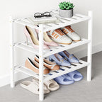 Smiry Bamboo Shoe Rack for Closet, 3 Tier Small Wooden Stackable Shoe Organizer, Free Standing Shoes Storage Shelf for Entryw
