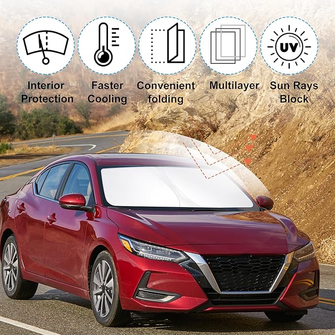 Front Windshield Sun Shade Foldable Car Front Window Sun Shade Windshield Shade Custom Fit for 2020-2025 2026 Nissan Sentra Block UV Rays Accessories Heat Keep Cooler