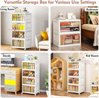 CTSNSLH 4 Tier Plastic Storage Bins with Lid - 27.5Qt Stackable with Lids for Bedroom, Living Room, Office - Foldable Contain