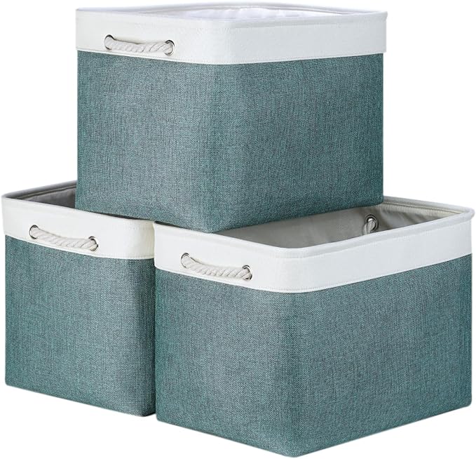 Bidtakay Large Storage Baskets for Shelves 3 Pack Fabric Storage Bins for Organizing Linen Collapsible Organizer for Closet-D
