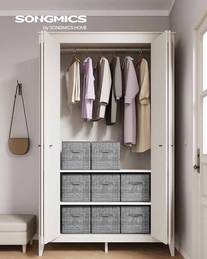 SONGMICS Storage Cubes, 13 x 13 x 13 Inches Non-Woven Fabric Bins with Double Handles, Set of 8, Closet Organizers for Shelve