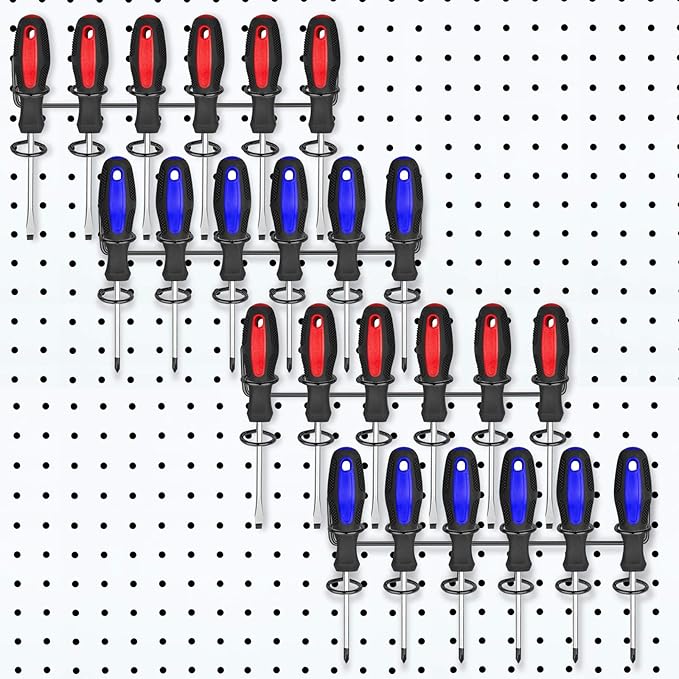 Ripeng 4 Pieces Pegboard Screwdriver Holders Peg Board Organizer Accessories Multi Ring Tool Holders Six Tool Organizer Racks