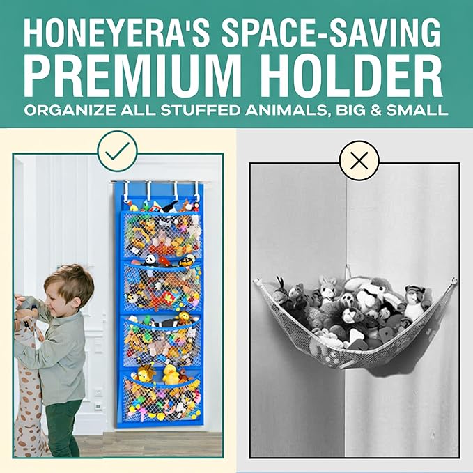 Honeyera Storage for Stuffed Animal - Over Door Organizer for Stuffies, Baby Accessories, and Toy Plush/Easy Installation wit