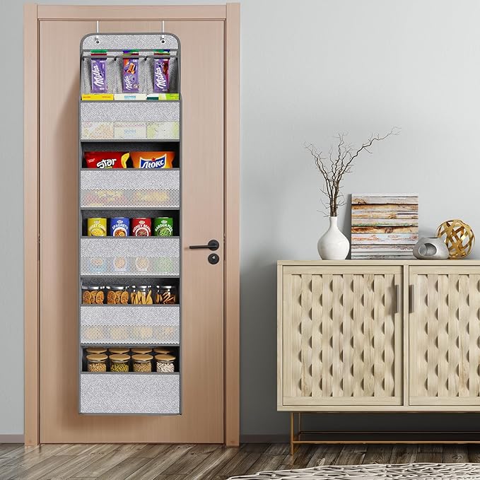 Univivi 6-Shelf Over Door Hanging Organizer Fabric Baby Door Storage with 5 Large Pockets and 3 Small PVC Pockets Wall Mount 