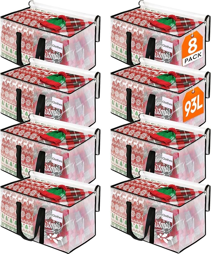 BlissTotes Moving Bags, 93L 8-Pack Storage Bags, Moving Box Heavy Duty Extra Large, Moving Totes with Zipper, Reinforced Hand