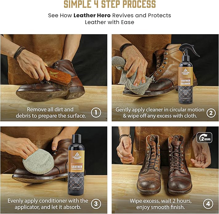 Leather Cleaner and Conditioner Kit – 4-Piece Set with Best Leather Cleaner for Couches, Sofas, Chairs, Furniture, and Car In