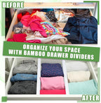 4 Pcs Deep Bamboo Drawer Dividers, Deep Kitchen Dresser Drawer Organizer with Spring Loaded for Clothes, Adjustable Expandabl
