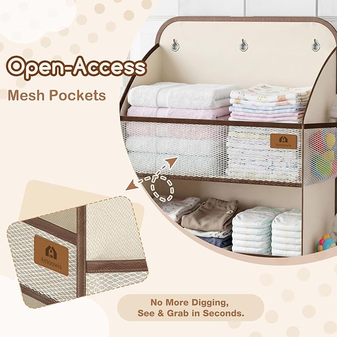 Baby Nursery Over The Door Organizer – 5-Tier 10 Pocket Hanging Storage with Removable Diaper Caddy & 3 Sturdy Hooks, 55LBS C