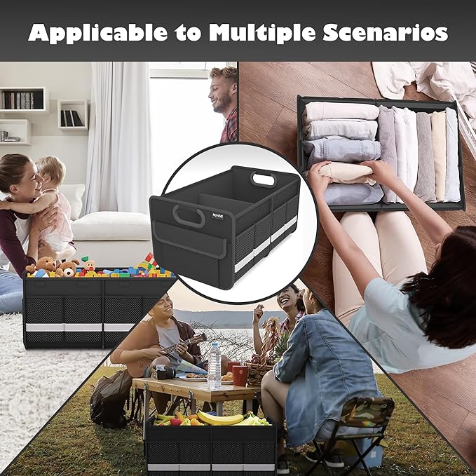 Homeve Trunk Organizer, Car Storage, Reinforced Handles, Collapsible Multi-Compartment Car Organizers, Foldable, Waterproof, 2 