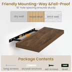 24"W x 9.3"D Floating Shelves for Wall, Wall Mounted Bathroom Shelves 2 Pack Deep Floating Shelf for Bedroom Kitchen Living R