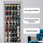 SAVERHO 35 Pockets Over the Door Shoe Organizer, Hanging Shoe Organizer for Door with 35 Mesh Pockets Large Capacity Shoe Han