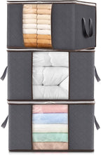 Lifewit 3 Pack 60L Clothes Storage Bins with Lids, Foldable Blanket Storage Bags with Zippers, Clear Window and Reinforced Ha