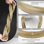 High-Grade Beige Genuine Leather Steering Wheel Cover for Men Women，Real Cowhide Leather Steering Wheel Cover for Cars,Universal 14.5-15 inch Steering Wheels