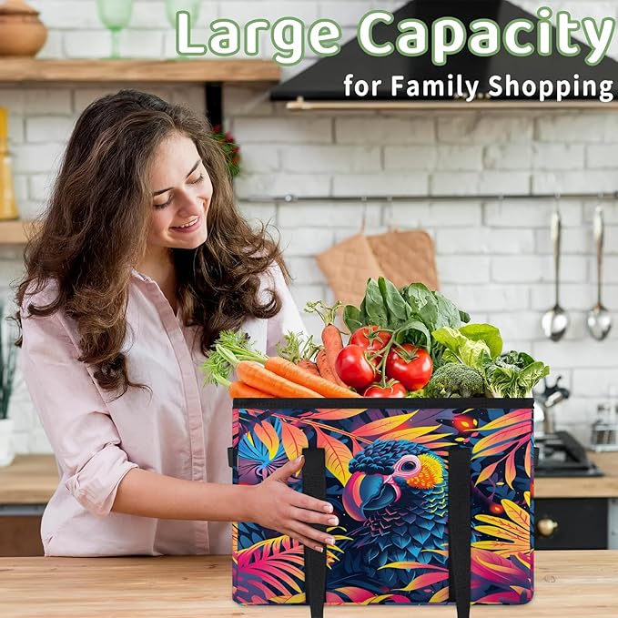 Reusable Grocery Bag, Foldable Large Shopping Tote Bag for Groceries Kitchen Picnic Car Trunk