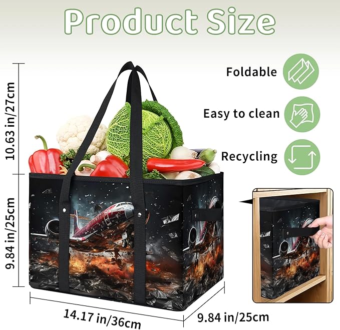Reusable Grocery Bags Heavy Duty Shopping Bags Foldable Large Tote Bags with Long Handles & Hard Bottom