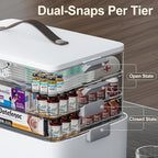 CTIME 4-Tier XL Medicine Organizer - Portable Medicine Cabinet with Leather Handle, Empty First Aid Kit for Home Organization