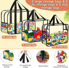 6 Packs Toy Storage Bags with Labels, Reusable Clear PVC Board Game Storage, Travel Waterproof Organizer Bags with Zipper Lar