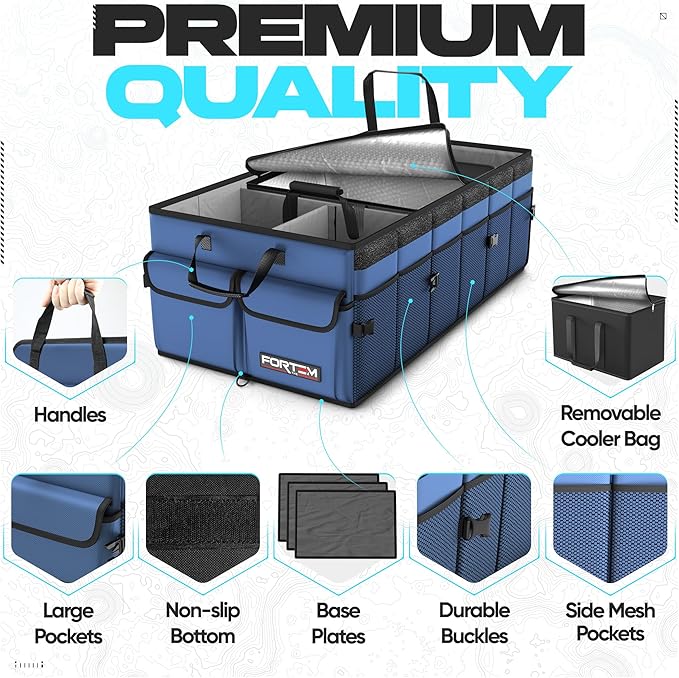 FORTEM Trunk Organizer with Cooler For SUV Car Trunk, Foldable Storage, Car Accessories for Women Men, Collapsible Bag, Perfect