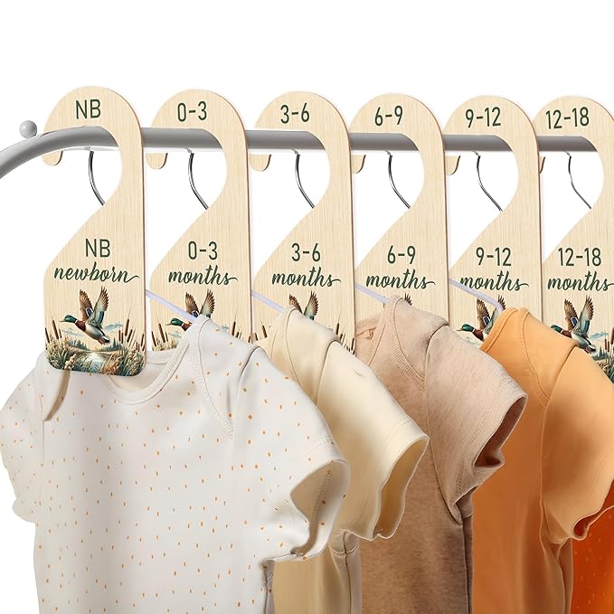 R HORSE Wooden Baby Closet Dividers - 8Pcs Mallard Duck Baby Closet Organizer Double-Sided Newborn Clothes Size Hanger Divide