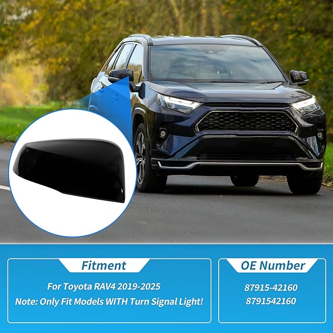 Motoforti Right Side Wing Mirror Cover for Toyota RAV4 2019-2025, Car Rear View Mirror Cover Cap No.87915-42160, Car Exterior Door Side Rearview Mirror Cap Mirror Housing, Glossy Black