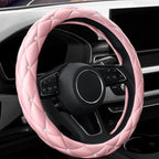 YOGURTCK Cute Diamond Soft Light Pink Leather Anti-Slip Steering Wheel Cover with Bling Bling Crystal Rhinestones, Universal 