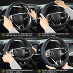 West Llama Customized Auto Car Steering Wheel Cover for Chevy 14.5-15 inches, Steering Wheel Cover for Chevrolet (Black+Blue 
