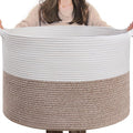 INDRESSME XXXLarge Blanket Basket for Living Room 21.7" x 21.7" x 13.8"-Storage Basket with Handle for Organizing Toy Pillows