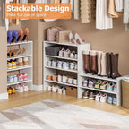 X-cosrack 2-Tier Shoe Rack Organizer for Closet, Expandable and Adjustable White Shoe Rack, Stackable Iron Wood Combination S