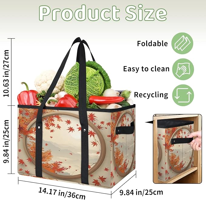 Reusable Grocery Bag, Foldable Large Shopping Tote Bag for Groceries Kitchen Picnic Car Trunk