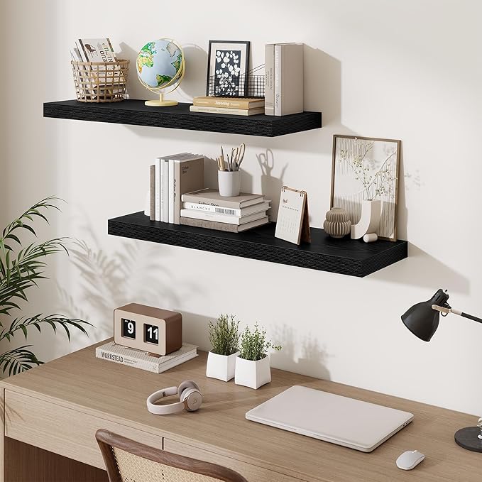 Fun Memories Floating Shelves for Wall 36 Inches, Wood Shelves with Invisible Bracket, 10" Deep Shelves Wall Mounted, Large W