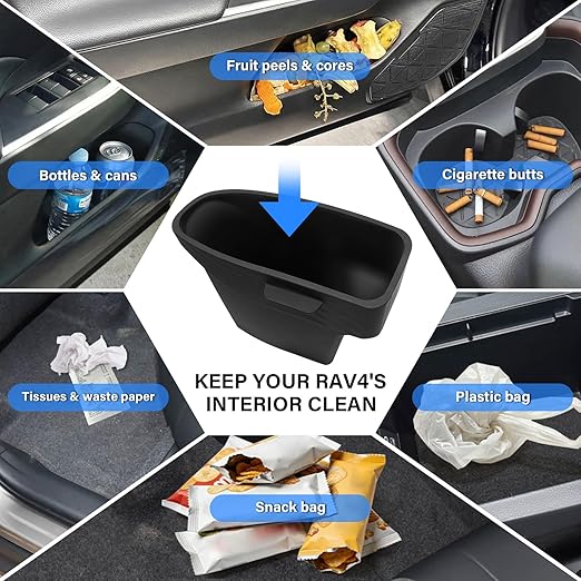2PCS Door Side Trash Can for 2019-2024 2025 Toyota RAV4 Accessories Trash Bin with Handle Silicone Garbage Can (Left & Right Side)