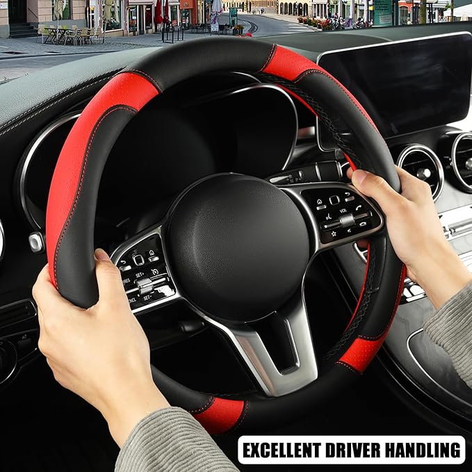 Microfiber Leather Steering Wheel Cover Large Size for Ford F150 F250 F350 RAM 4Runner Tacoma Tundra Armada Model S Model X, 