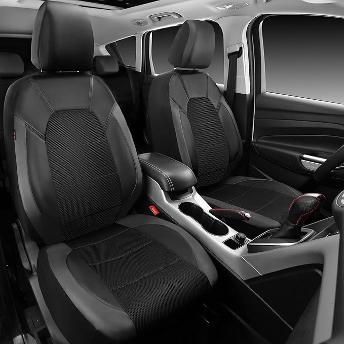 CAR PASS Leather Car Seat Covers Front Seats only, with Air Mesh Front Seat Covers Breathable, Cool Automotive Seat Covers 2 