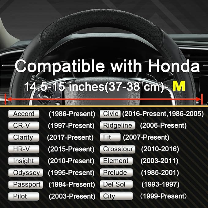West Llama Customized Auto Car Steering Wheel Cover for Honda Accord Civic CR-V HR-V Pilot Fit Passport Odyssey 14.5-15inch(B