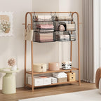 SWTYMIKI Hanging Closet Organizer Storage - 3 Tier Metal Stackable Hanging Closet Shelves with Dividers and S Hooks, Foldable