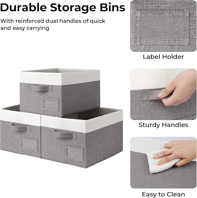 GRANNY SAYS Fabric Storage Bins, Closet Storage Bins for Clothes, Shelf Storage Baskets with Handles, Collapsible Storage Box