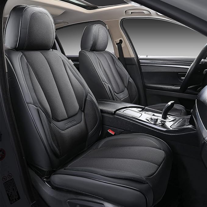 Coverado Front and Back Seat Covers 5 Pieces, Full Set Universal Seat Covers for Cars, Breathable Fabric&Leather Car Seat Pro