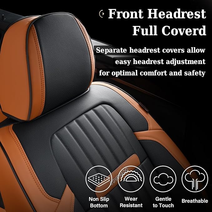 Coverado Car Seat Covers Full Set, Car Seat Protector Car Seat Cushion, Nappa Leather Seat Covers for Cars, Front and Back Se