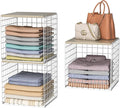 3PCS Stackable Closet Organizers and Storage, Closet Shelves with Wood Top Extra Storage, Clothes Storage Organizer Basket Bi