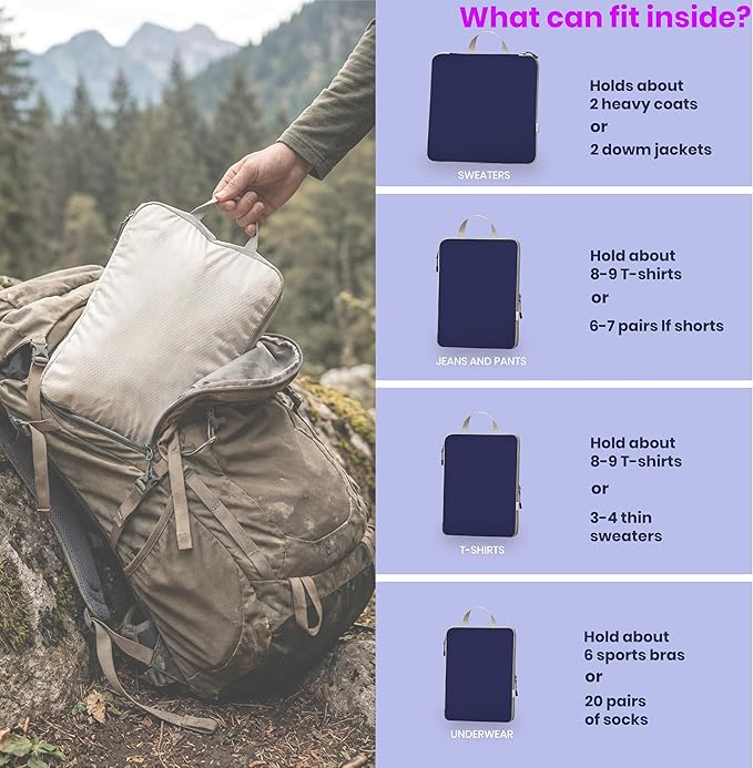 Compression Packing Cubes for Travel, Set of 10 Expandable Luggage Organizers with Shoe Bag, Lightweight Water-Resistant Suit