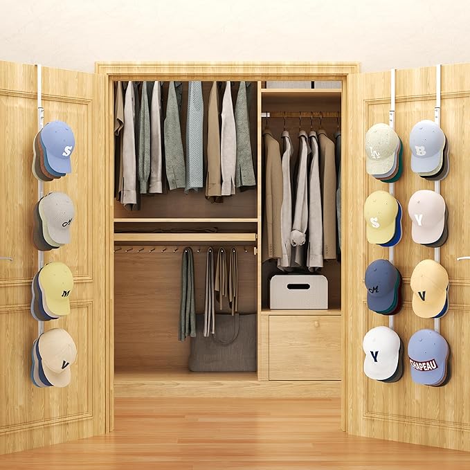 SWTYMIKI Over Door Hat Organizer - 3 Packs Metal Hanging Hat Rack with 12 Hooks Design, Baseball Cap Hanger Organizer Storage