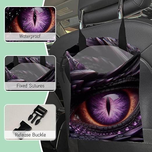 Purple Dragon Eye Car Trash Bag,Hanging Drawstring Car Garbage Bag,Waterproof Canvas Car Back Seat Organizer with Adjustable Buckle,for Vehicles,SUVs,Camping,Road Trips